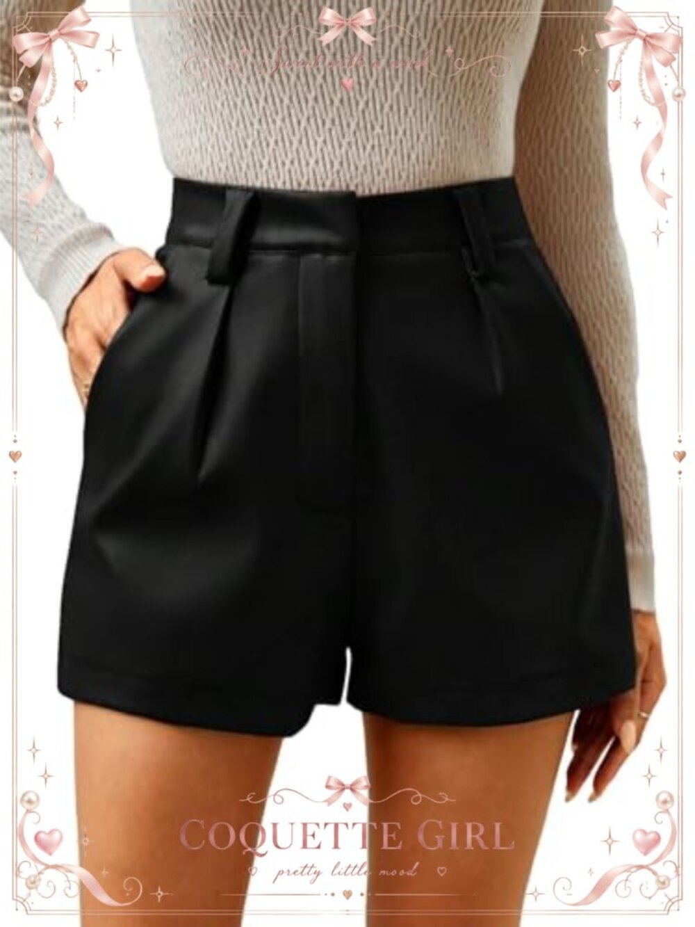PU Leather Shorts High Waisted Wide Leg Dressy Casual with Pockets